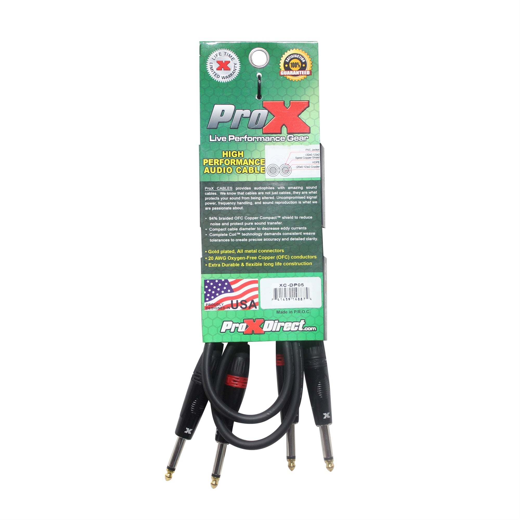 ProX XC-DP05 5' Ft. High Performance 1/4 TS Male to Dual 1/4 TS Male Unbalanced Audio Cable