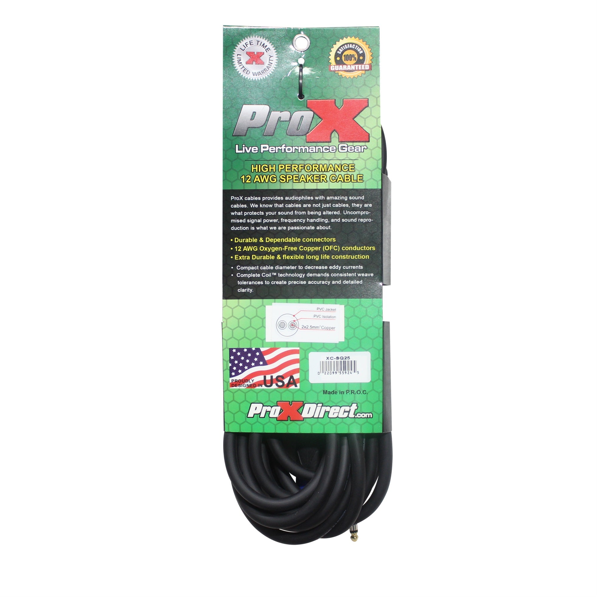 ProX XC-SQ25 25 Ft. 12 AWG Speak Twist to 1/4'' TS High Performance Speaker Cable
