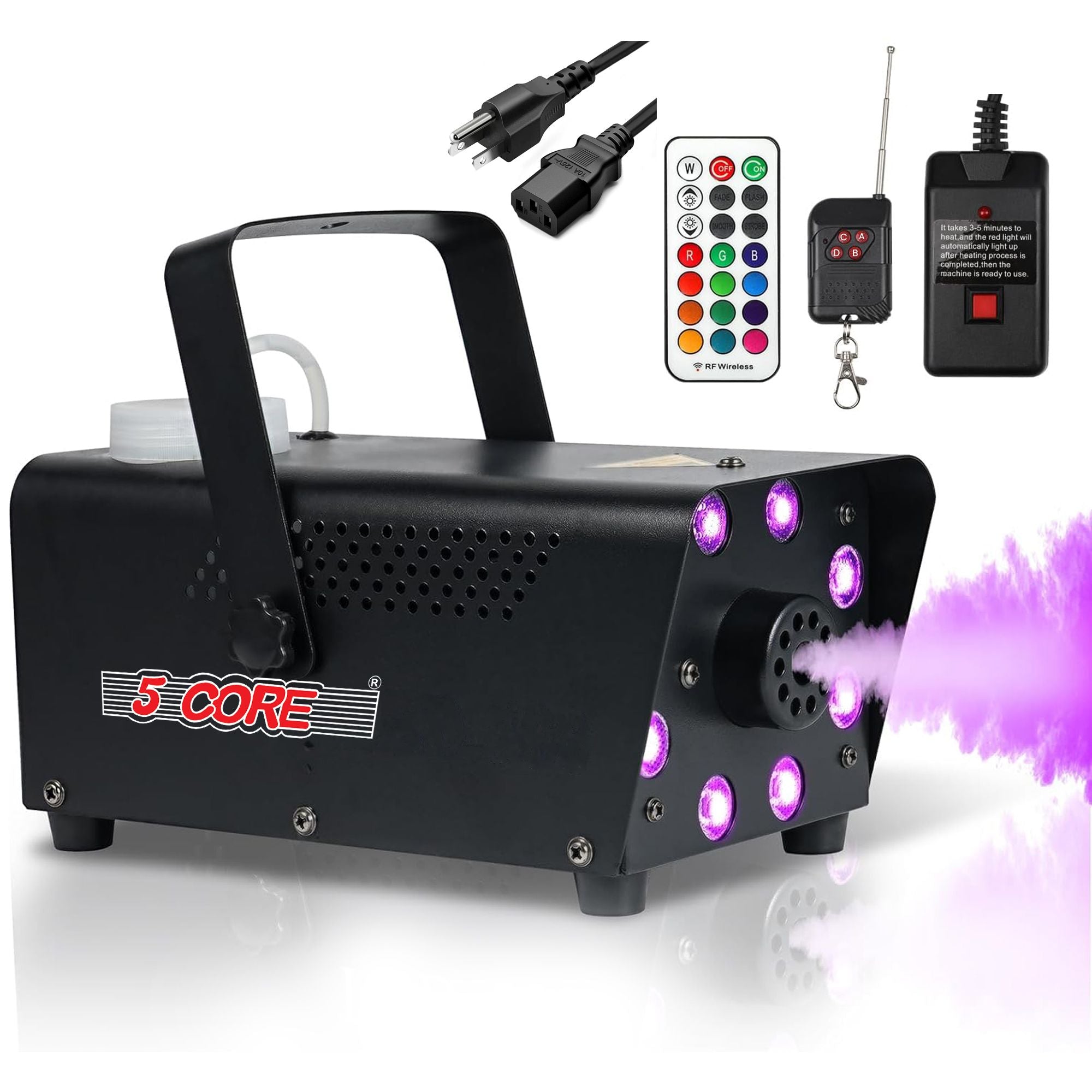 5 core Fog Machine 750W Smoke Machine 4000 cFM Low Lying Indoor Outdoor Water Based 300 ML Liquid Fog Maker w LED Lights Fogger 