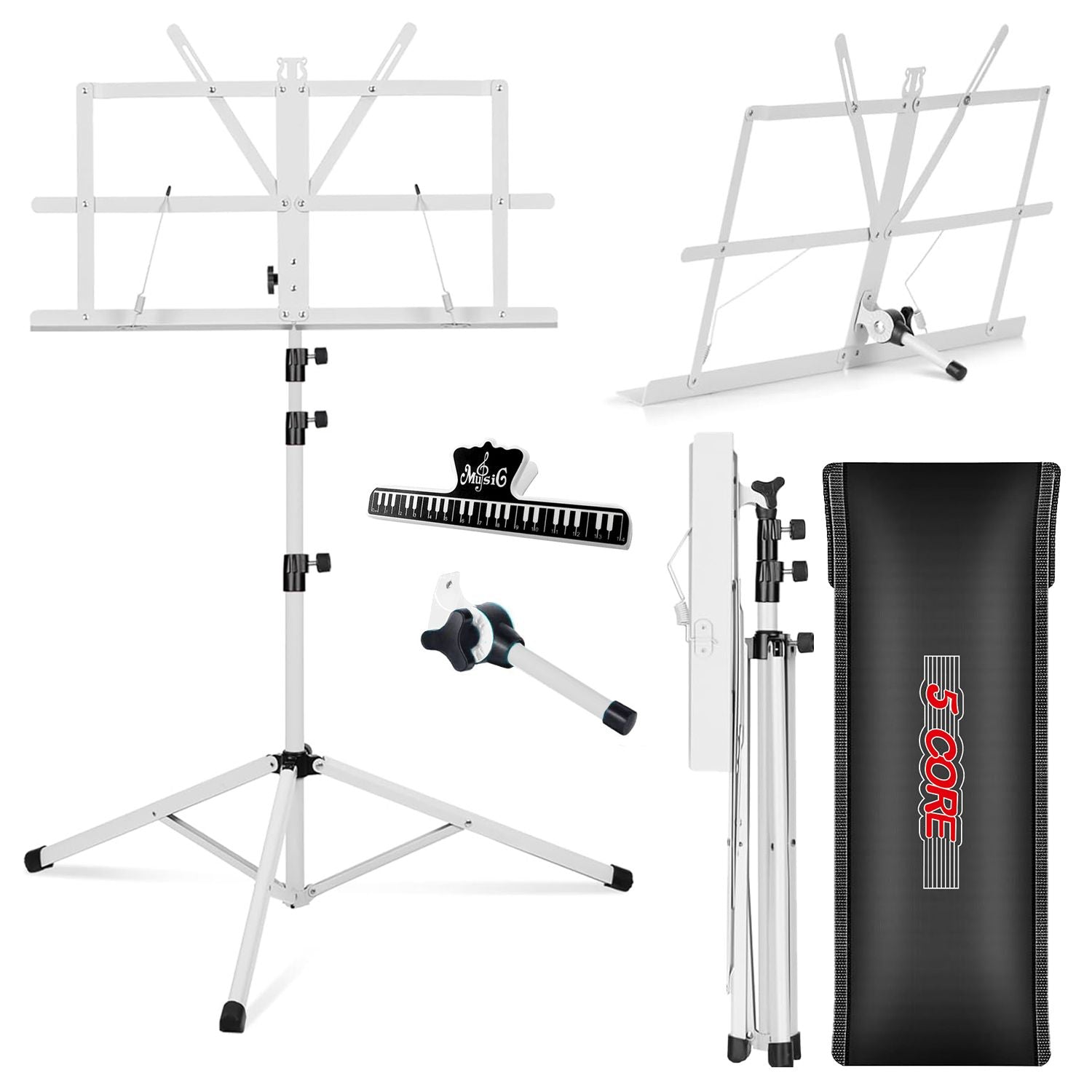 5 Core Music Stand 2 in 1 Dual Use Sheet Music Professional Portable Adjustable 27.6-67 Inch Folding Music Note Holder Tripod St