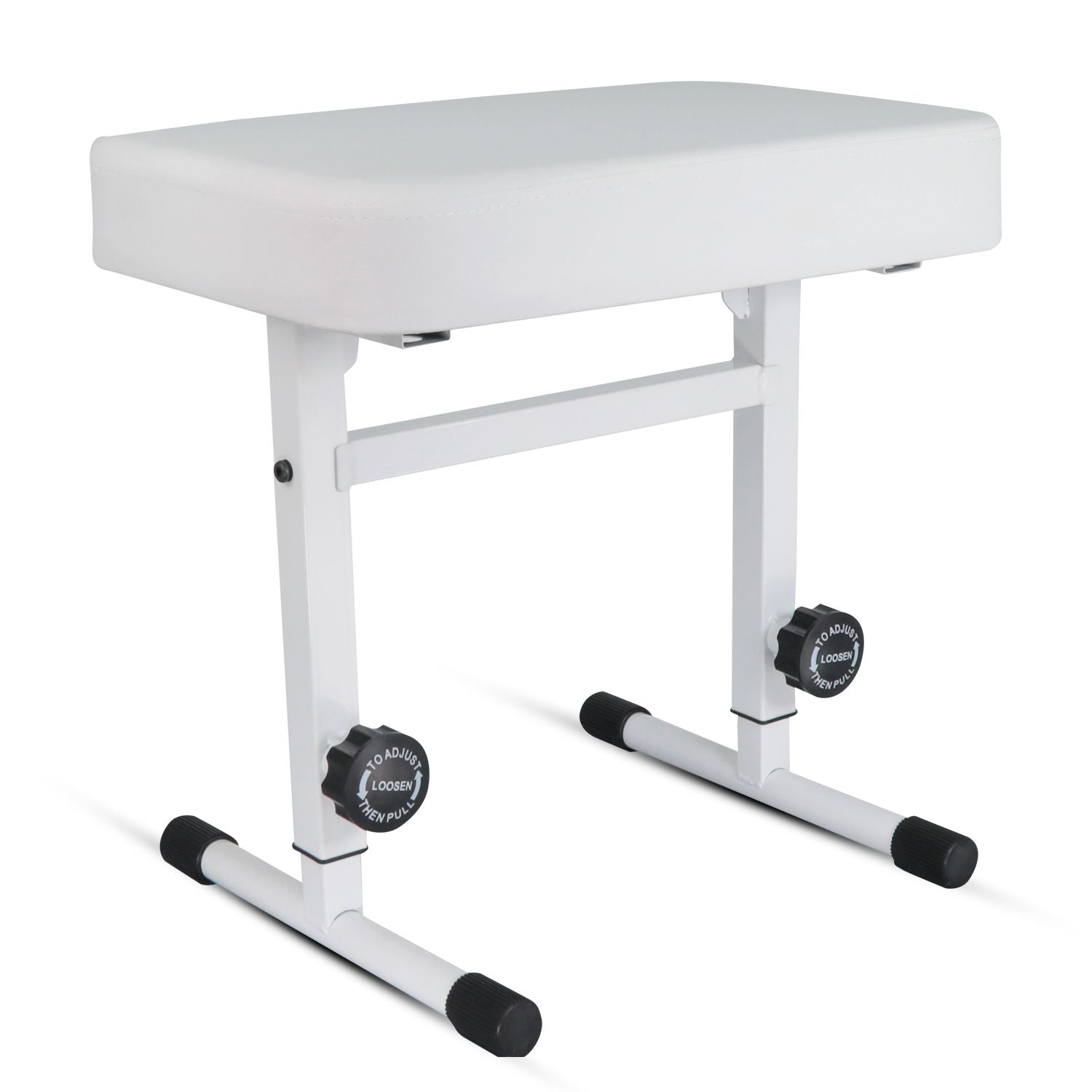 5 CORE Keyboard Bench Piano Stool T Style White Thick Padded Cushion Seat | Height Adjustable 17 to 22 inch | Keyboard Chair (PU