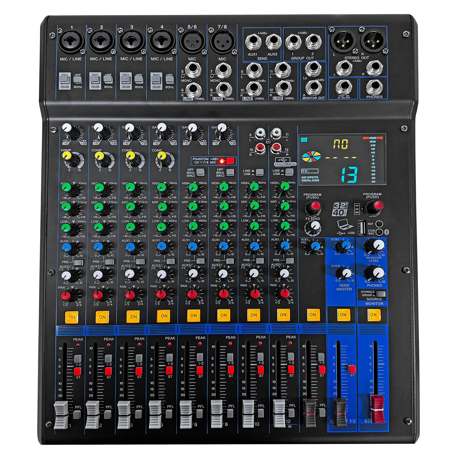 5Core Audio Dj Mixer 12 Channel Sound Board Console W 99 Dsp Effect 48V Phantom Power - Mx 12Ch Xu