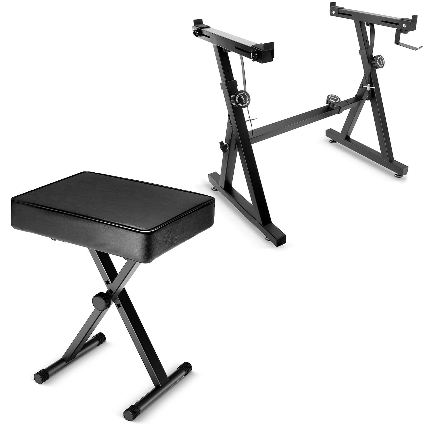 5 Core Keyboard Stand z Style Piano Riser Adjustable Holder + Keyboard Stool Thick Padded Piano Bench - KS Z1 BLK HD+KBB BLK HD
