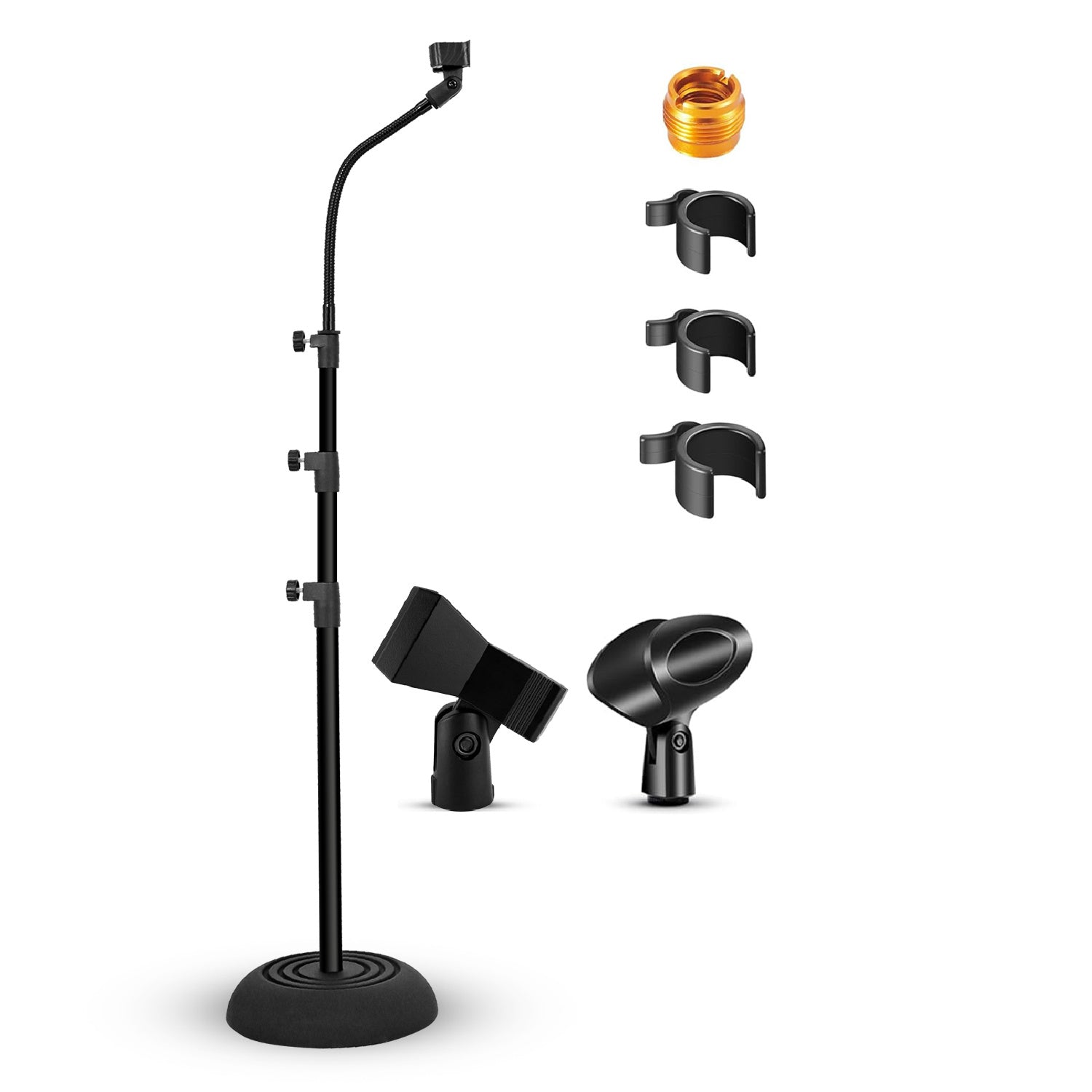 5 Core Mic Stand Floor Adjustable Universal Heavy Duty Gooseneck Microphone Stands Round Base Soporte De Micrfono - Ms Rbp 3T Gs
