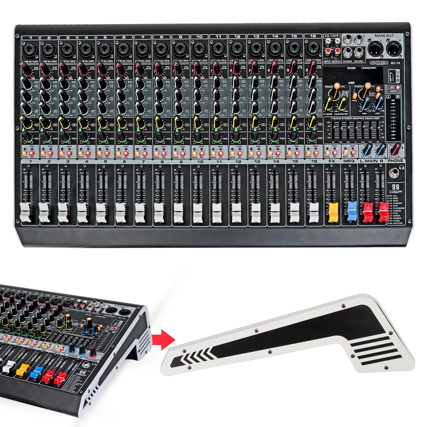 5Core Audio Mixer 16 Channel Dj Mixing Board Bluetooth Usb Analog Professional Mezclador De Audio - Mx 16Ch L