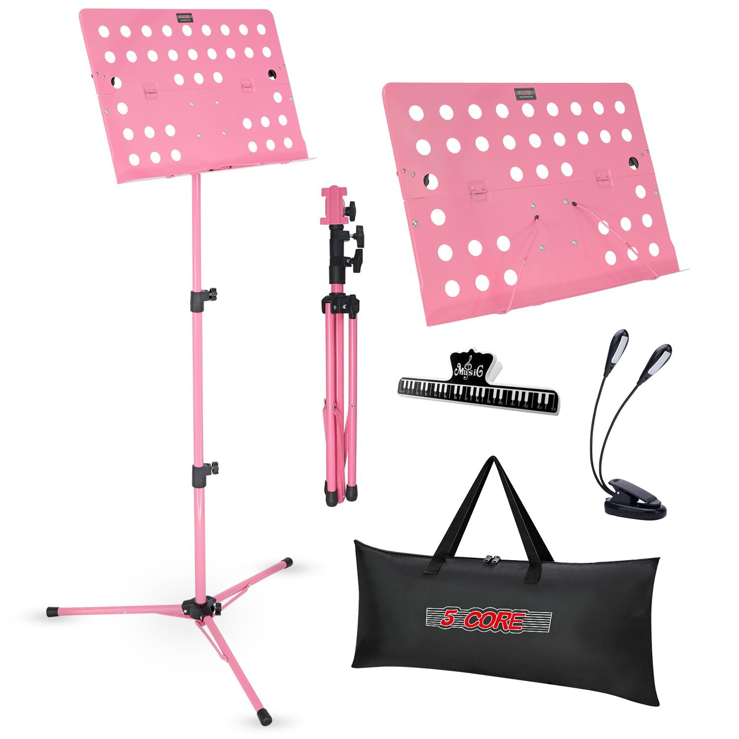 5 Core Music Stand For Sheet Music Height Adjustable Portable Folding Atril Para Partituras w Light Clip for Guitar Players Viol