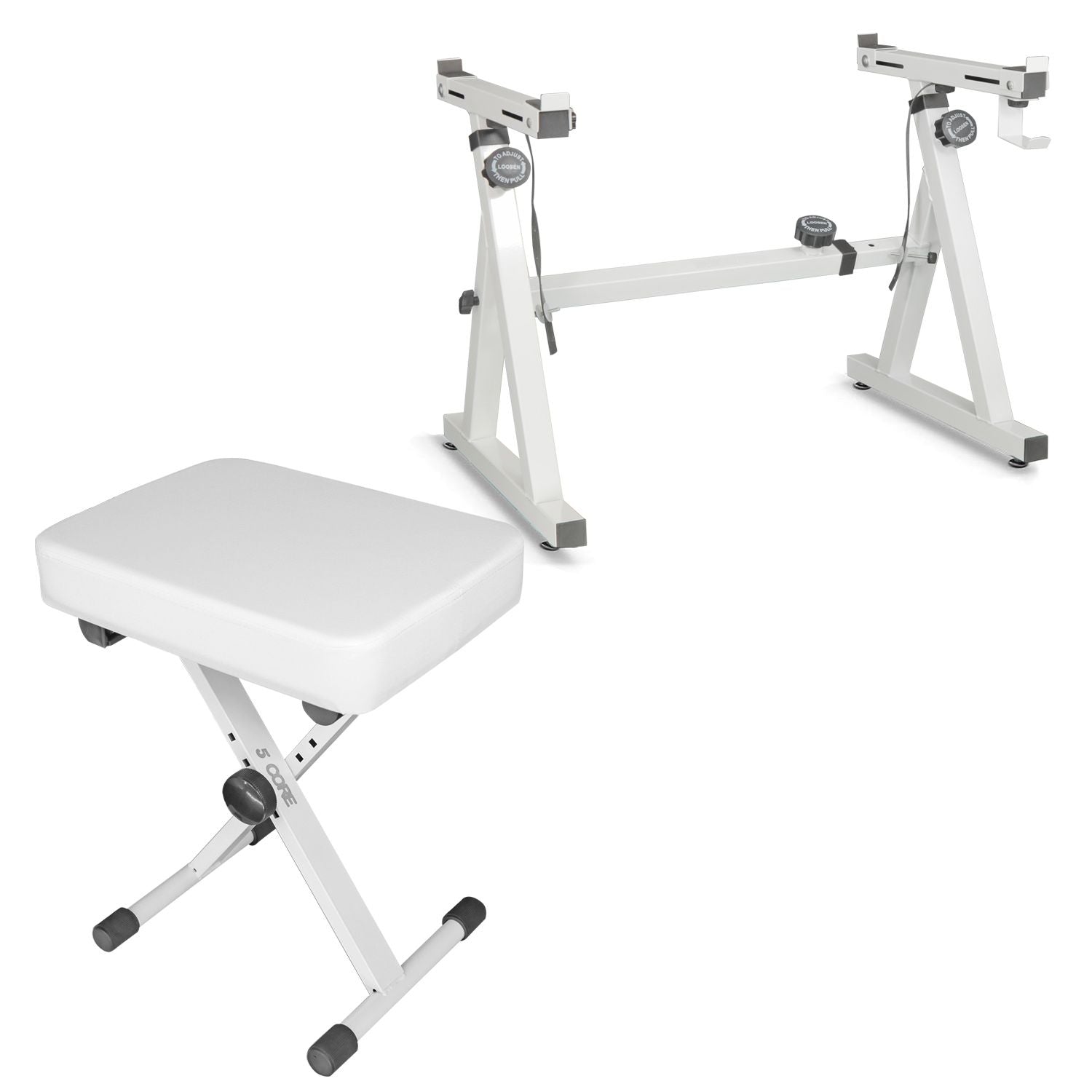 5 Core Keyboard Stand z Style Piano Riser Adjustable Holder + Keyboard Stool Thick Padded Piano Bench - KS Z1 WH HD+KBB WH HD
