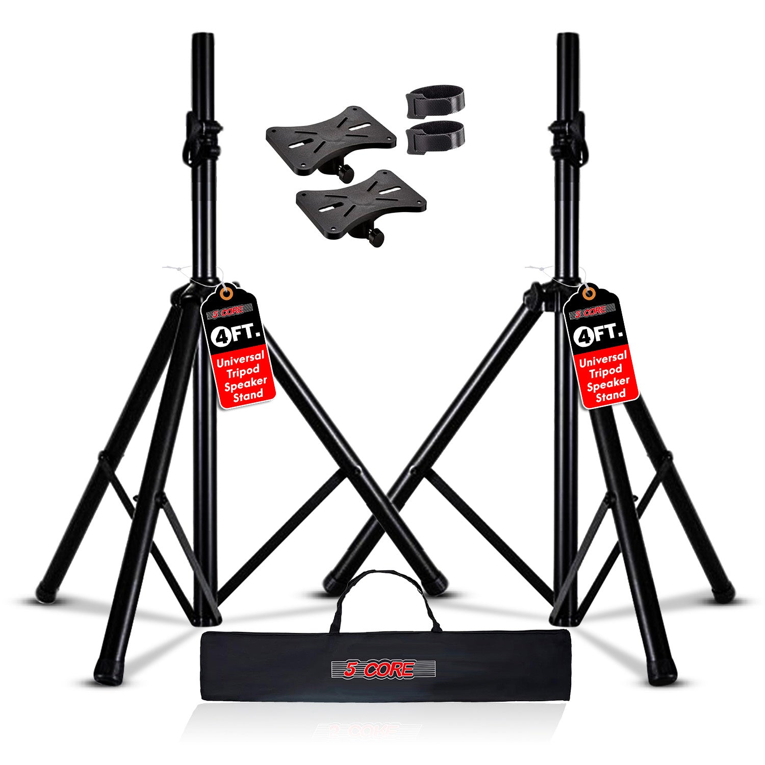 5 Core Speaker Stand Tripod Pair Floor Adjustable Up To 48 Inch Dj Studio Monitor Stands Short Pole Mount - Ss Hd 2Pk 4Ft Wb