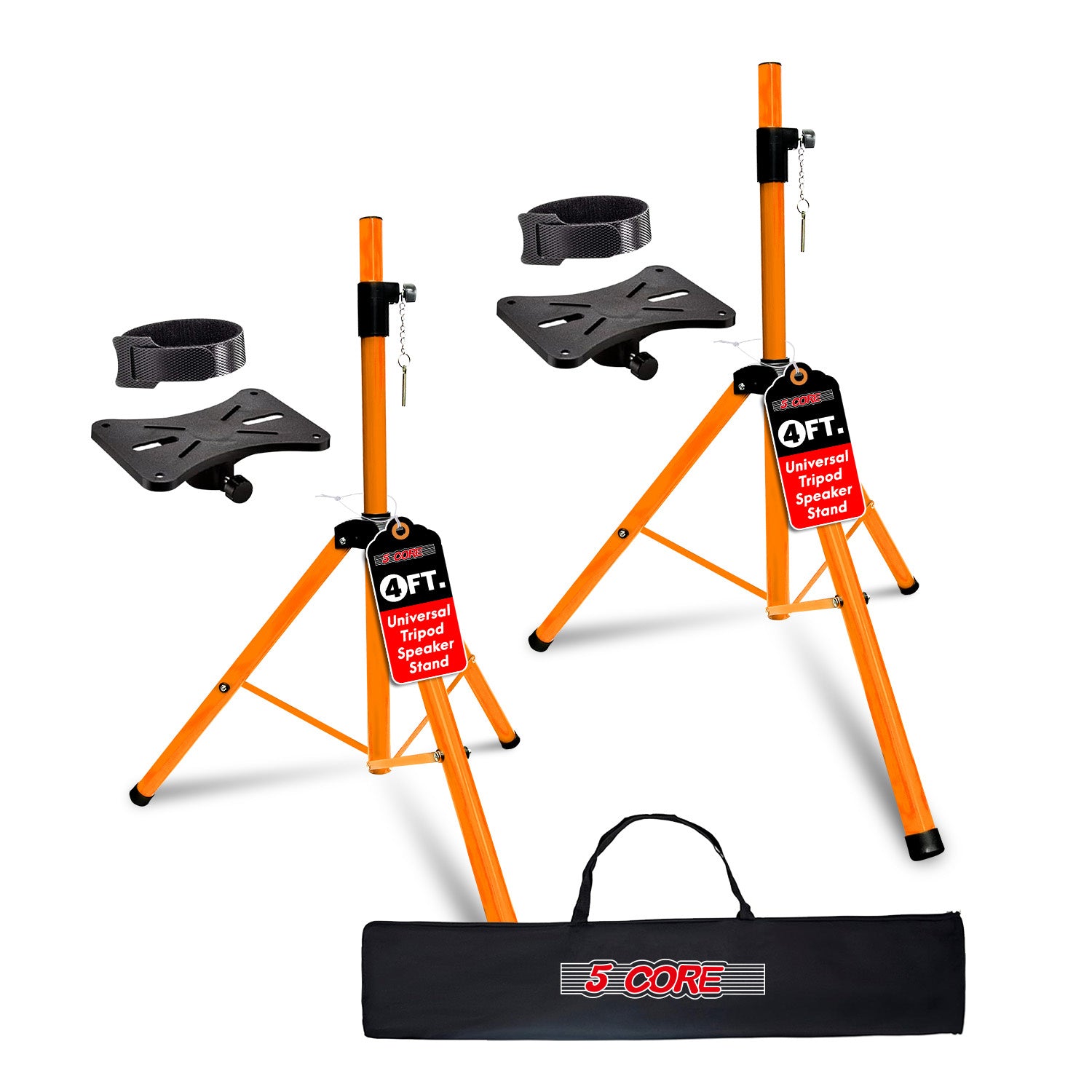 5 Core Speaker Stand Tripod Pair Floor Adjustable Up To 48 Inch Dj Studio Monitor Stands Short Pole Mount - Ss Hd 2Pk Org 4Ft