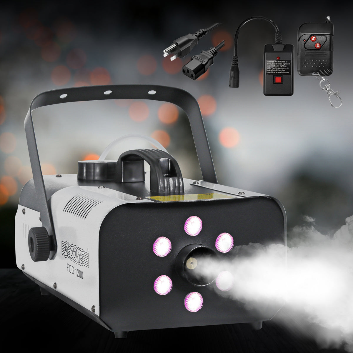 5 Core Fog Smoke Machine 1200W & 10,000Cfm Led Lights Effect Low Lying Indoor Outdoor 1L Fog Maker With Fogger For Halloween Par