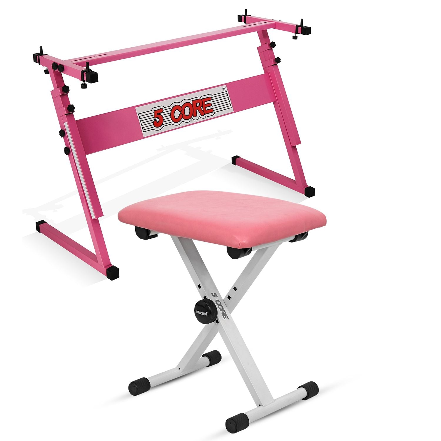 5 Core Keyboard Stand z Style Piano Riser Adjustable Holder + Keyboard Stool Thick Padded Piano Bench KS Z1 BPNK+KBB 02 PNK