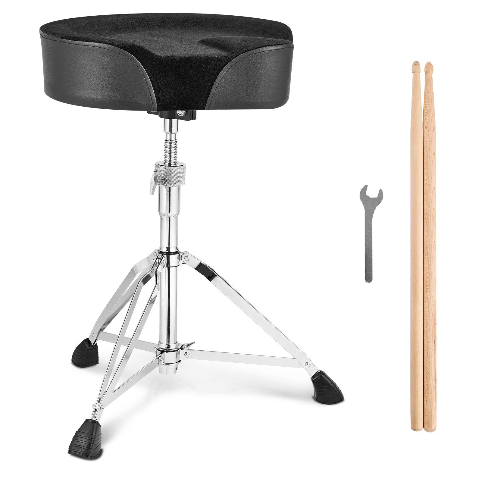 VEVOR Saddle Drum Throne, 22-27.8 in / 560-705 mm Height Adjustable, Padded Drum Stool Seat with Anti-Slip Feet 5A Drumsticks 50