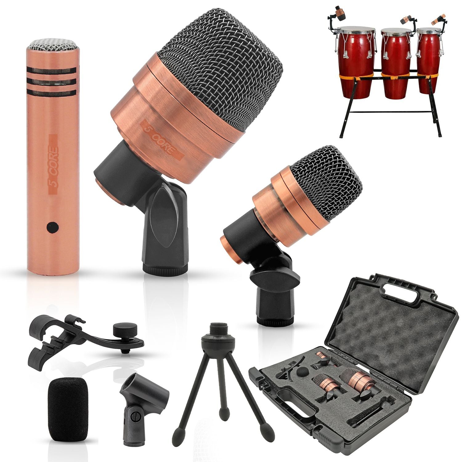 5 Core Conga Mic Cardioid Dynamic XLR Microphone For Kick Drum Snare Tom Instruments W Pencil Condenser Microphono - CONGO 3XP C