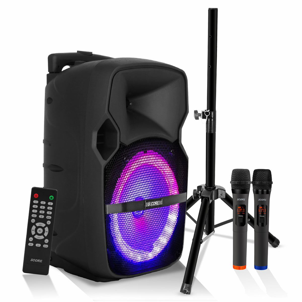 5 Core Party Speaker Portable Pa System 2 Wireless Microphone Bluetooth Loud Big Subwoofer Active Powered Dj Karaoke Machine For
