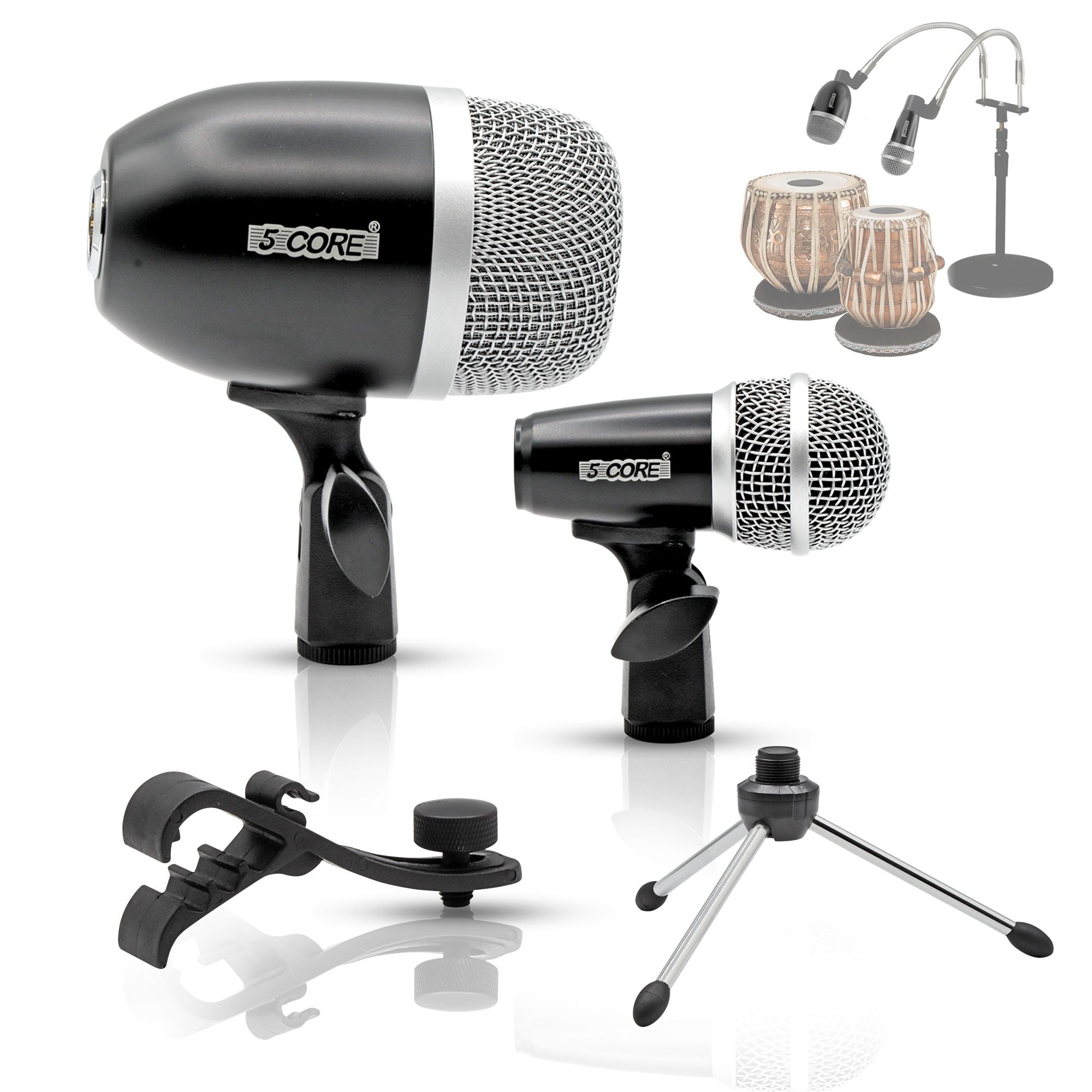 5 Core Tabla Microphone Set ?Uni-Directional Bayan Dayan Instrument Mic w Balanced XLR Connection ?Mic Mount Tripod Leg Included