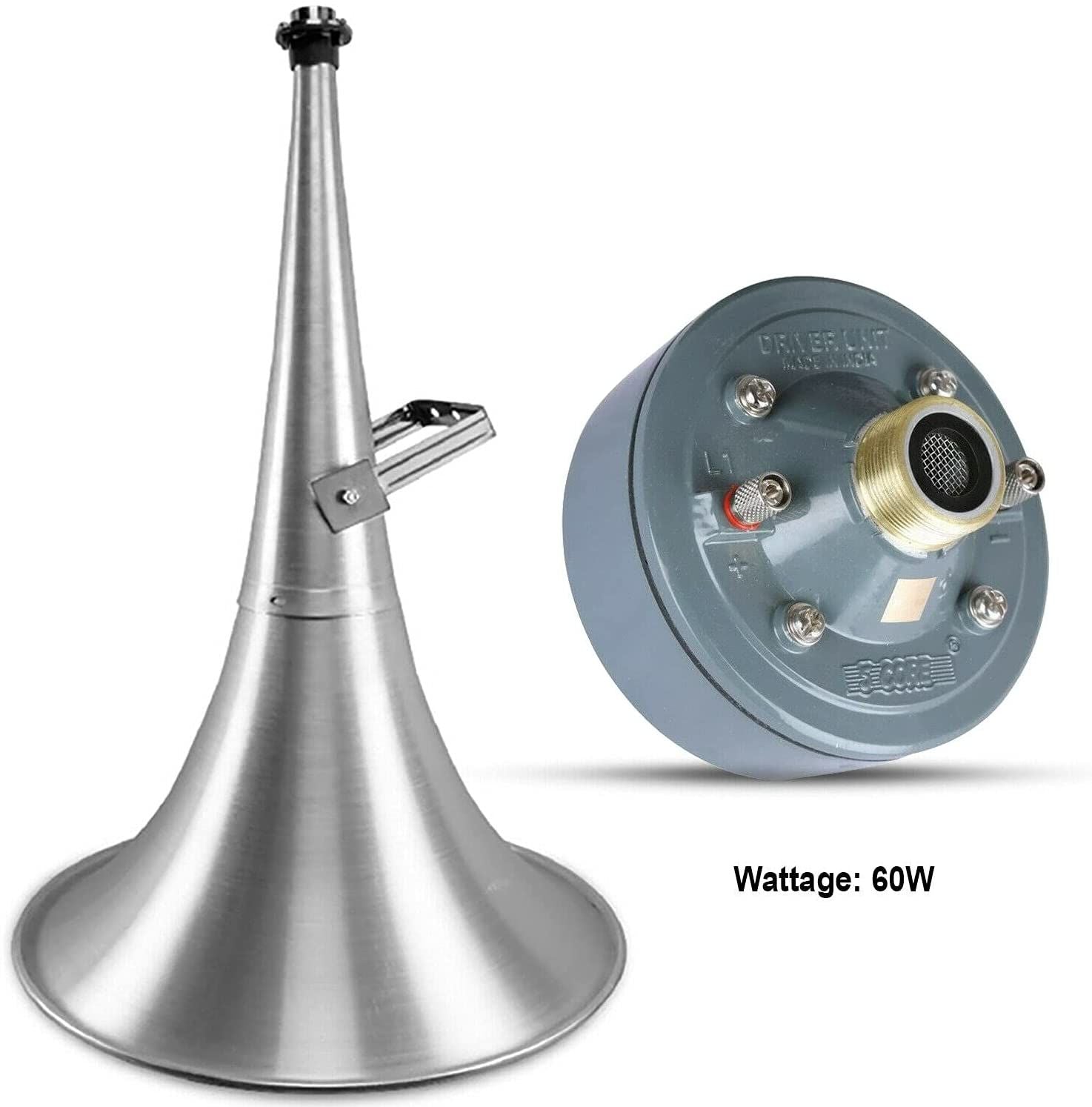 Indoor Outdoor PA Horn Speaker - Waterproof Long Range Trumpet Horn 22 Inch + Driver Compression Unit 60 Watts RMS (600W PMPO) 5