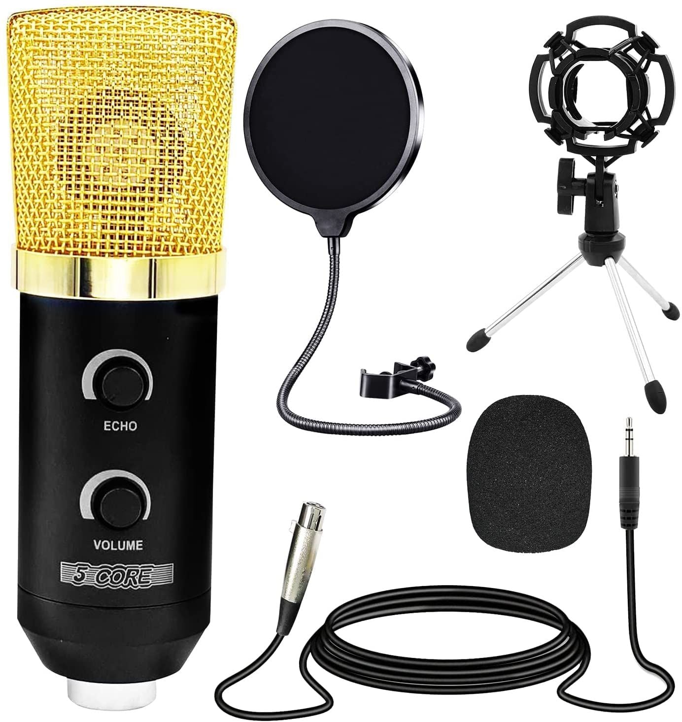XLR Microphone Condenser Mic for Computer PC Gaming, Podcast Desktop Tripod Stand Kit for Streaming, Recording, Vocals, Voice, C
